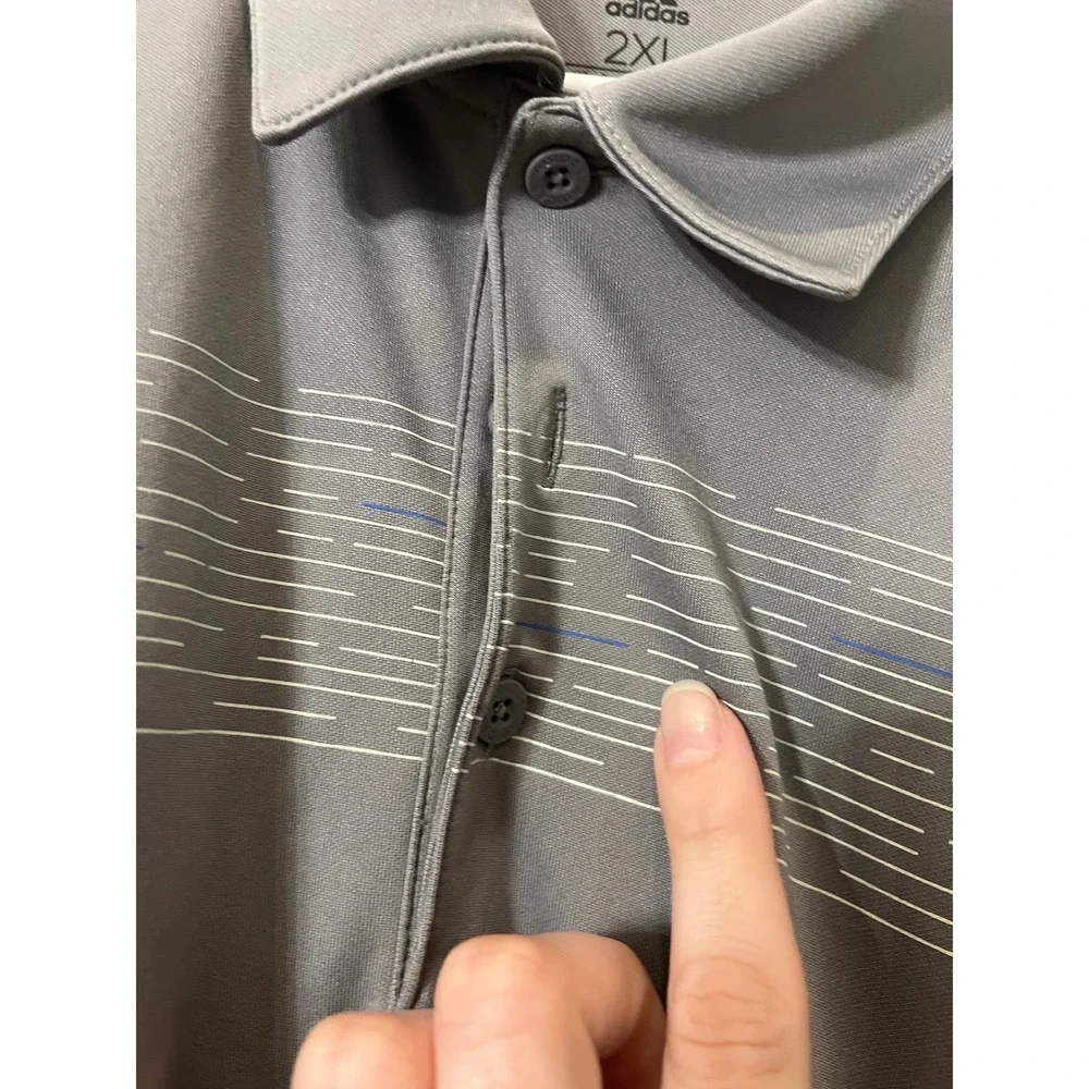 Adidas Golf Polo Shirt Gray Striped Athletic‎ Training 2XL